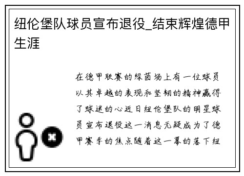 纽伦堡队球员宣布退役_结束辉煌德甲生涯